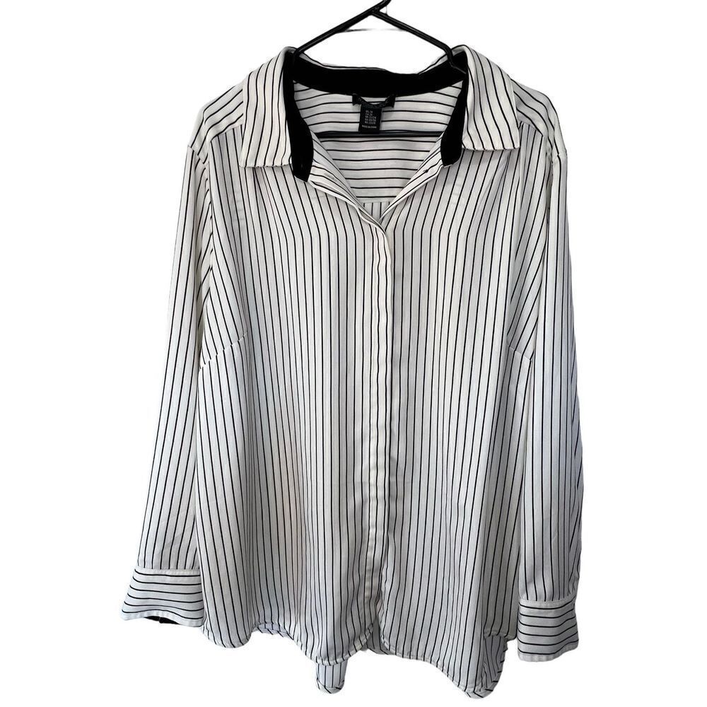 Rachel Zoe Black and White Button Up Striped Long Sleeve Blouse